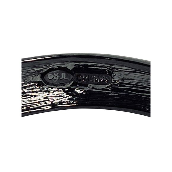 Kenneth J Lane Black Tone And Green Rhinestone Hinged Bangle Bracelet (6231) - Picture 5 of 5